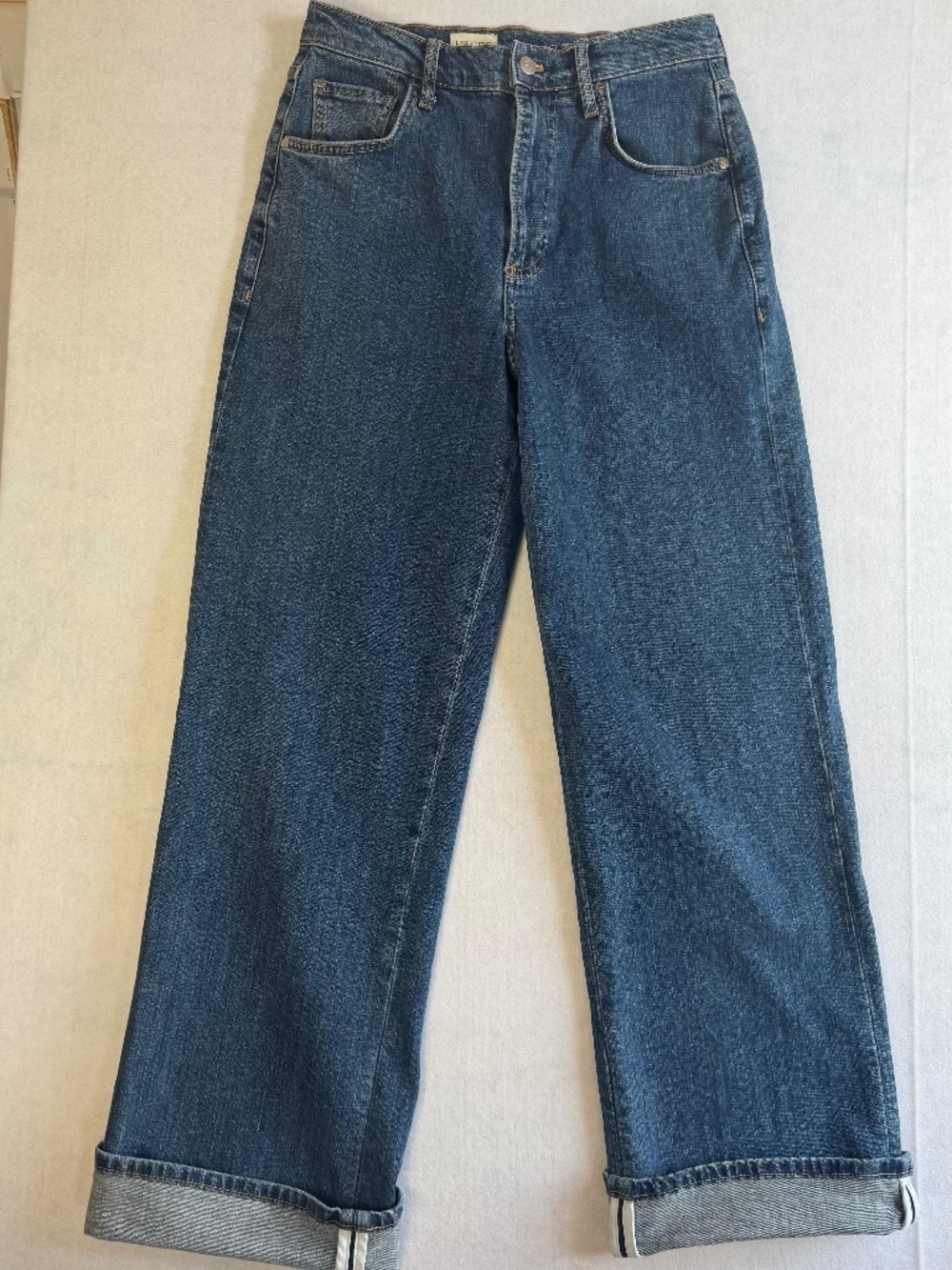 High-Rise Straight-Leg Cuffed Jeans Pilcro Size 27
